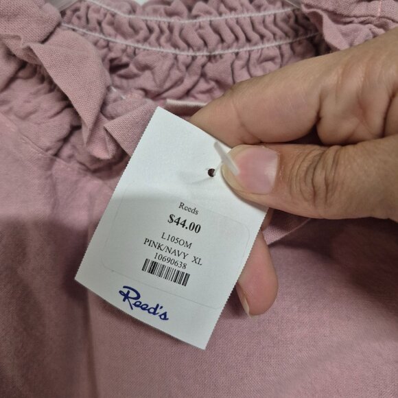 ErgoLUX Pink & Navy Long Sleeve Top W/ Ruffle Neckline & Smocked Cuffs XL - Picture 6 of 6